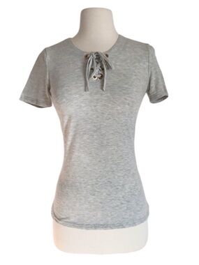 BE YOU TIFUL Lace Up Tee Top Medium Gray